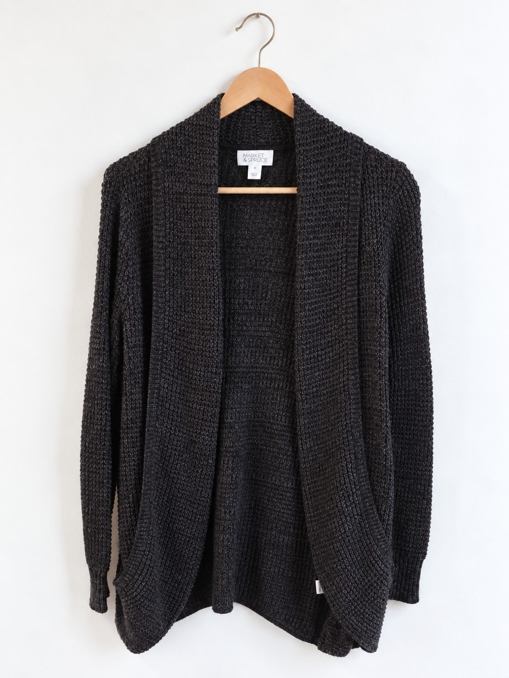 Market & Spruce Black Open-Front Chunky Knit Cardigan